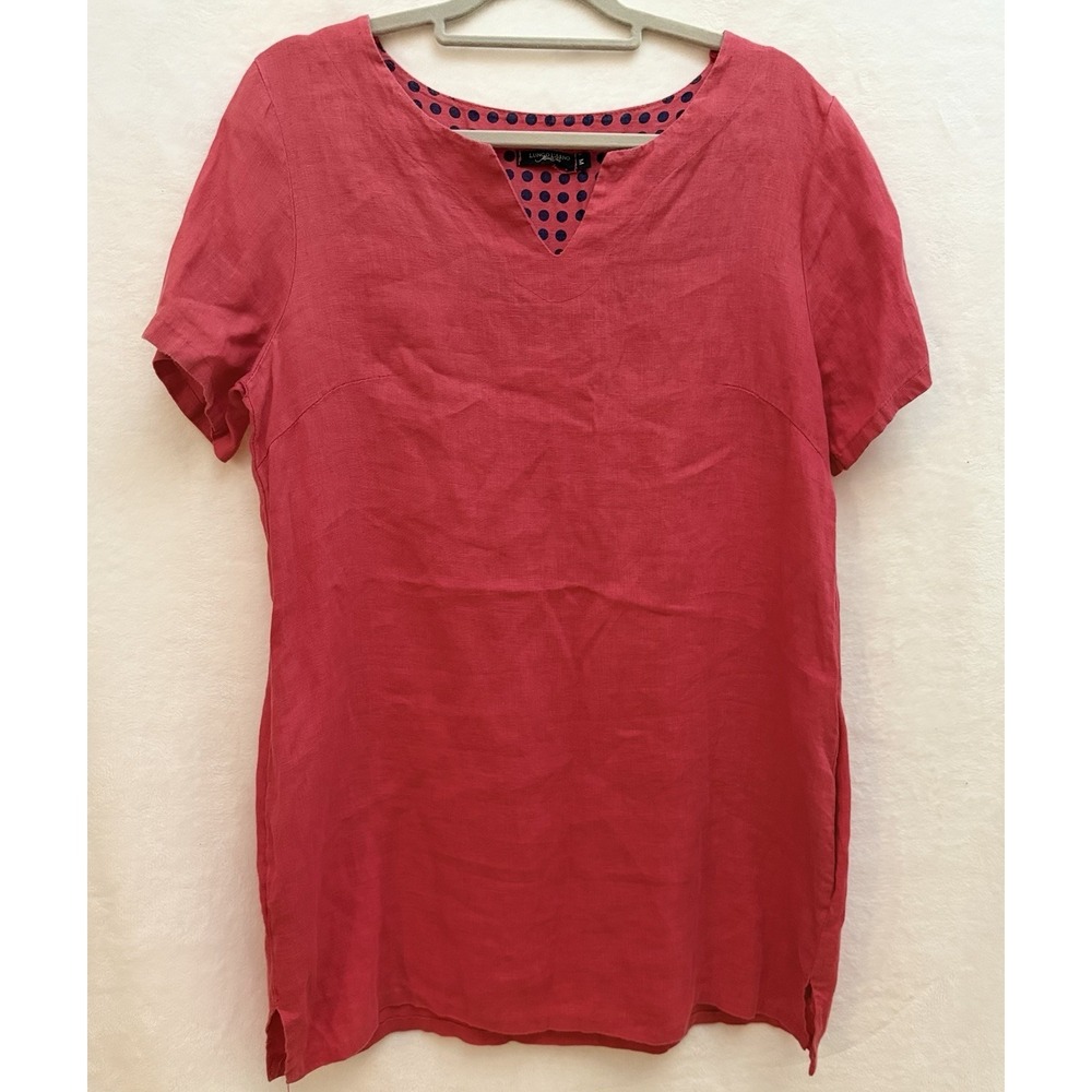 Lungo L'arno M Coral 100% Linen Lagenlook 32" Length Tunic Or Dress Coastal Boho